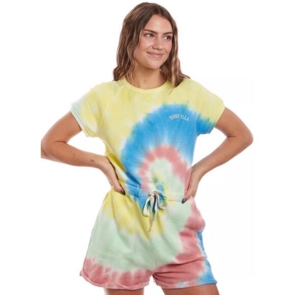 Ivory Ella Vibrant Swirl Tie Dye Romper Sz S - Picture 1 of 6